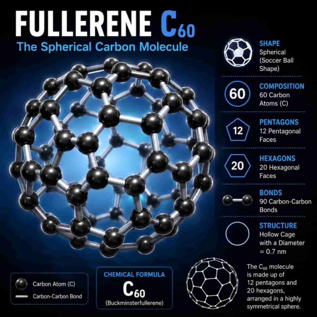 Illustration of the spherical fullerene C60 molecule